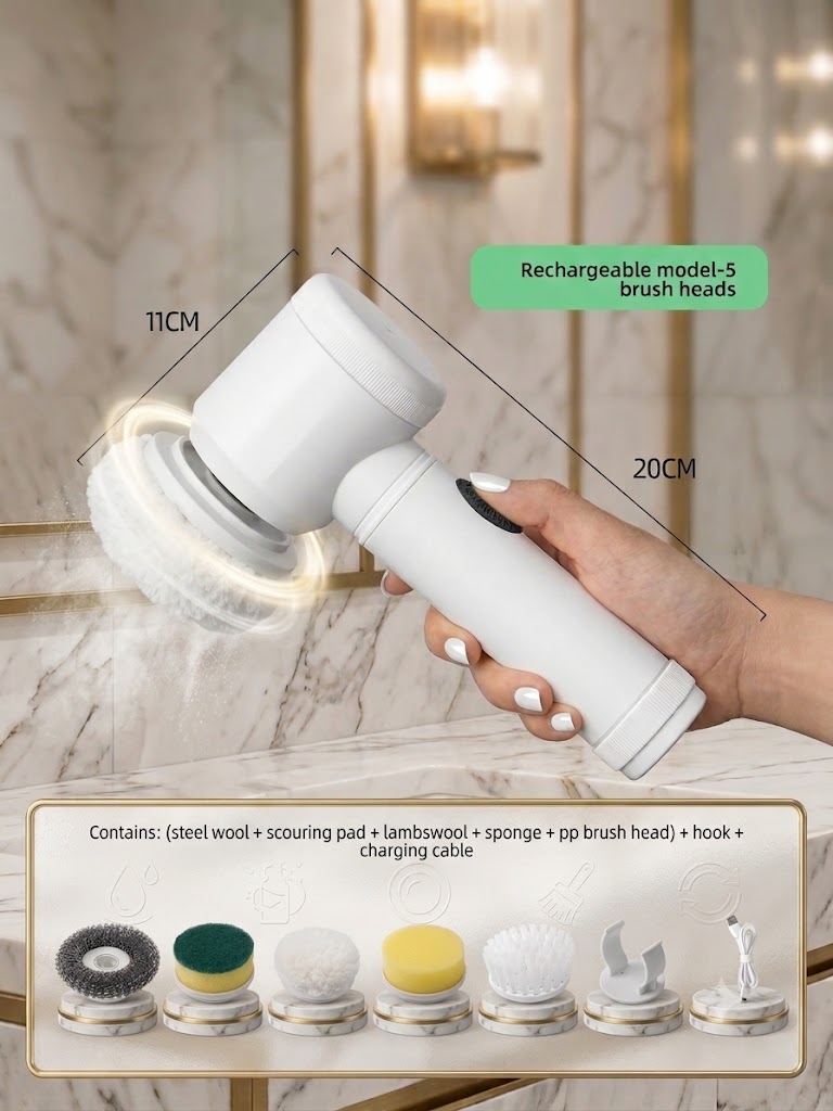Electric brush dimensions: 20 cm handle length and 11 cm head width